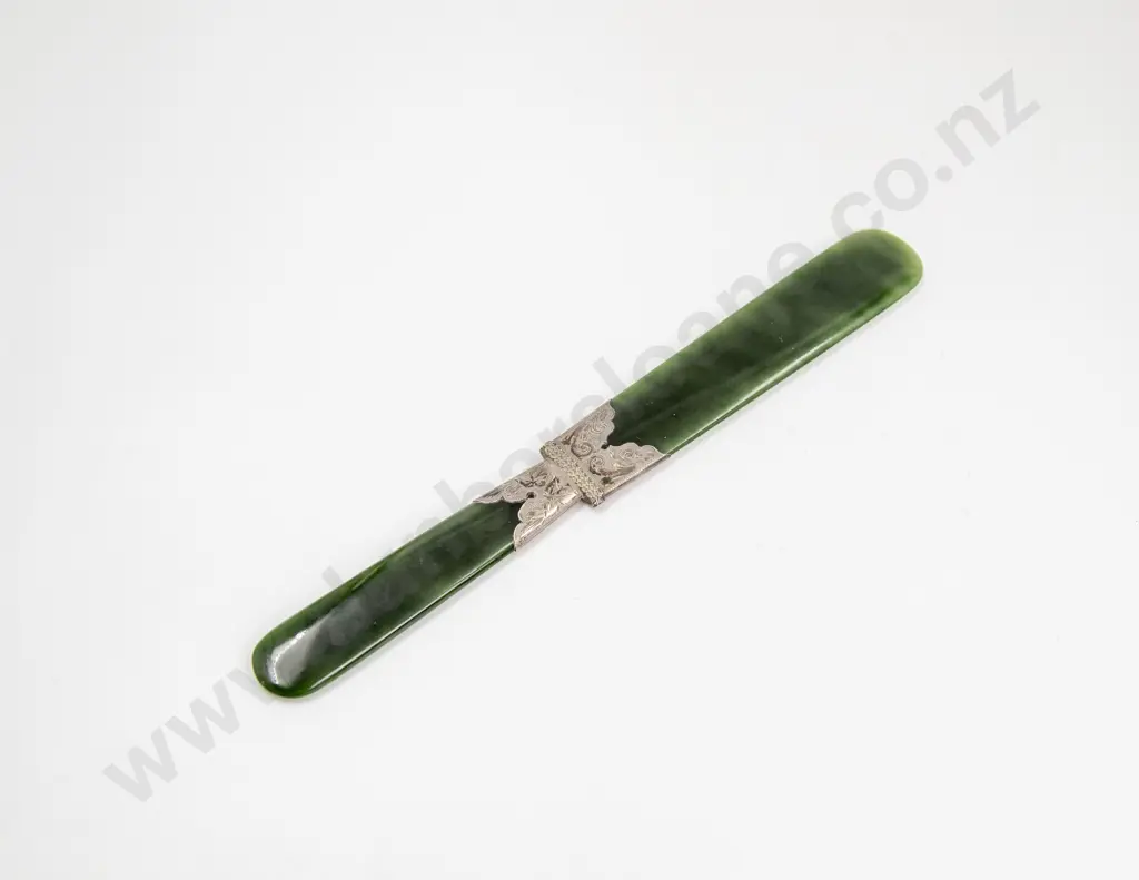 Vintage NZ Pounamu (Kawakawa) & Silver Mounted Letter Opener/Page Turner Image 1++
