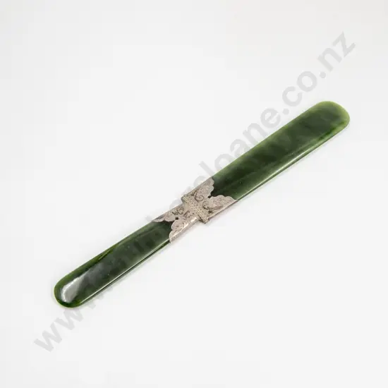 Vintage NZ Pounamu (Kawakawa) & Silver Mounted Letter Opener/Page Turner