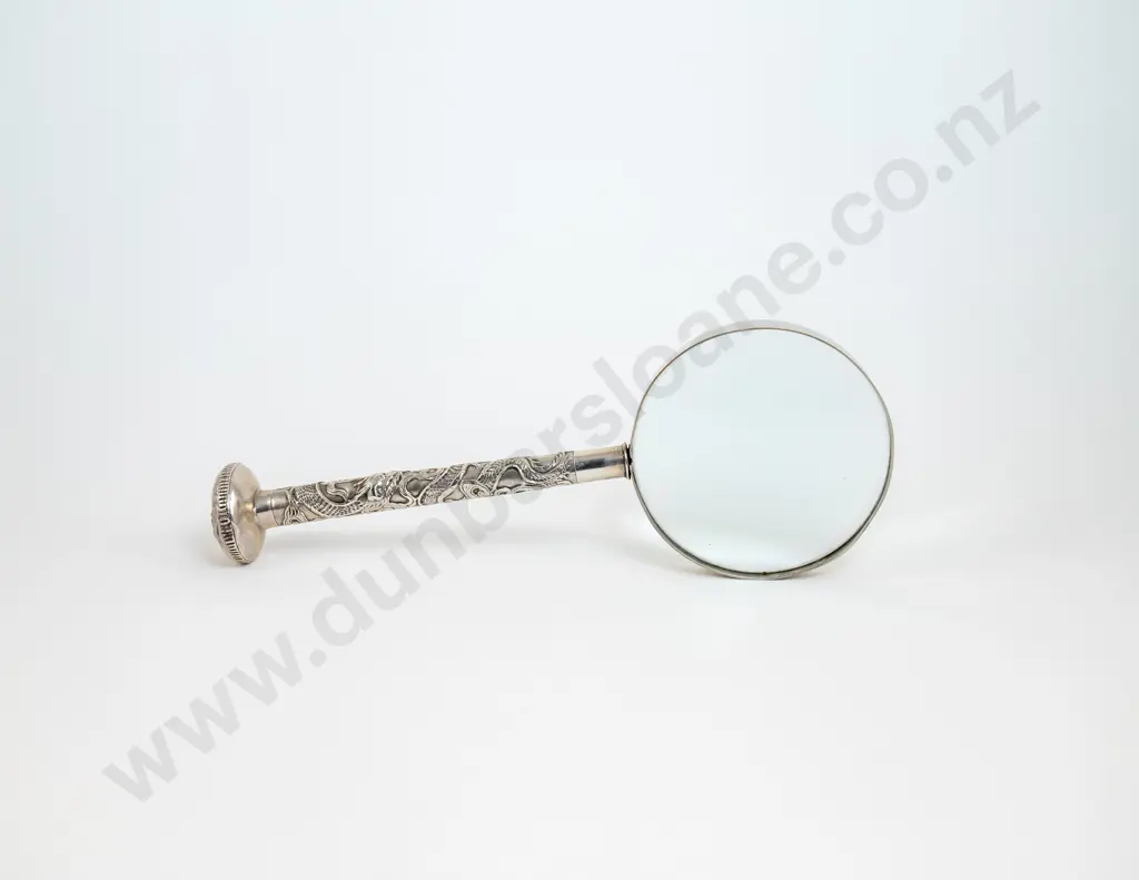 Early C20th Chinese Silver Handled Desk Magnifying Glass Image 1++