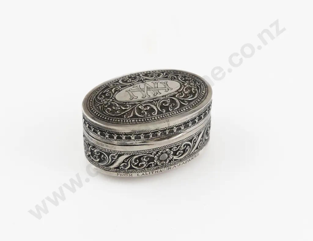 Geo V S/S Trinket Box Presented To Sir Walter Nash By Sir Lalitha Abhaya Rajapaksa c1950s Image 1++