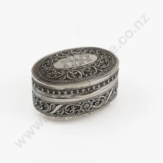 Geo V S/S Trinket Box Presented To Sir Walter Nash By Sir Lalitha Abhaya Rajapaksa c1950s