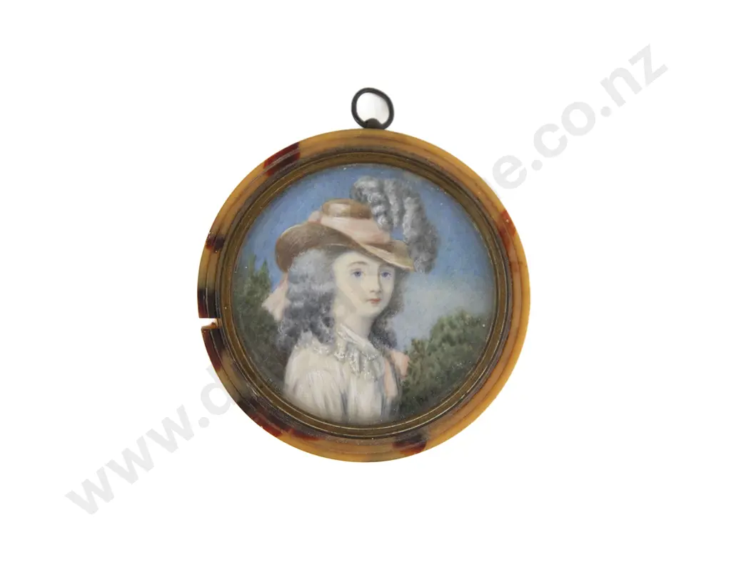C19th Circular Portrait Miniature of a Victorian Lady Wearing A Bonnet Image 1++