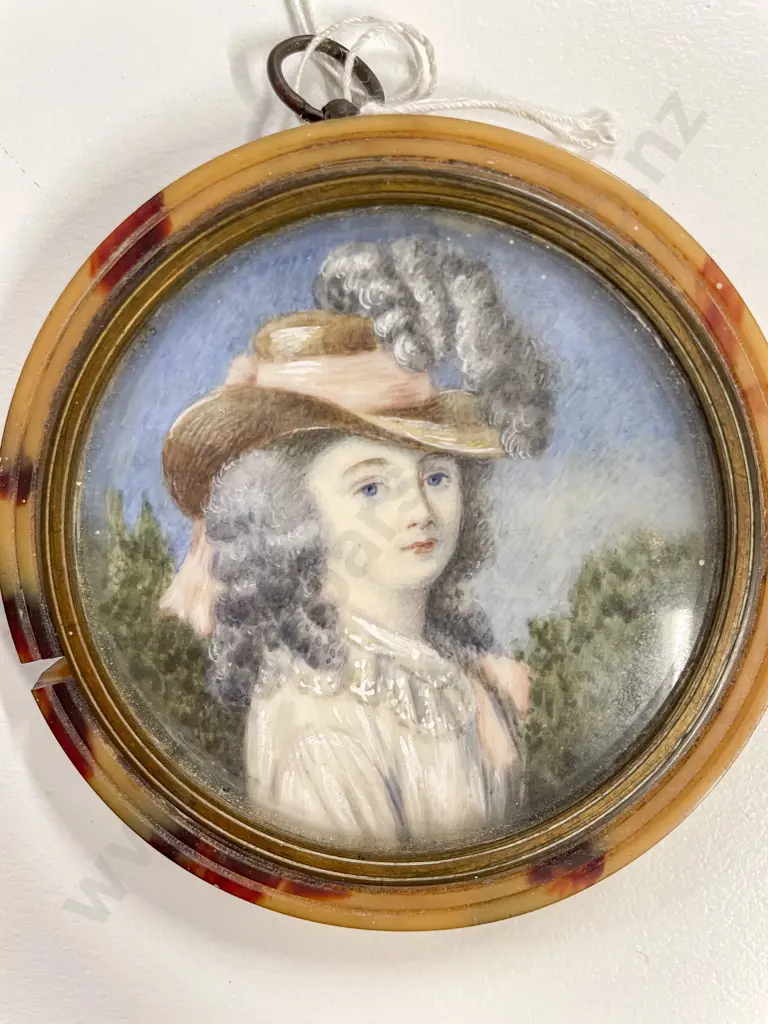 C19th Circular Portrait Miniature of a Victorian Lady Wearing A Bonnet Image 1++