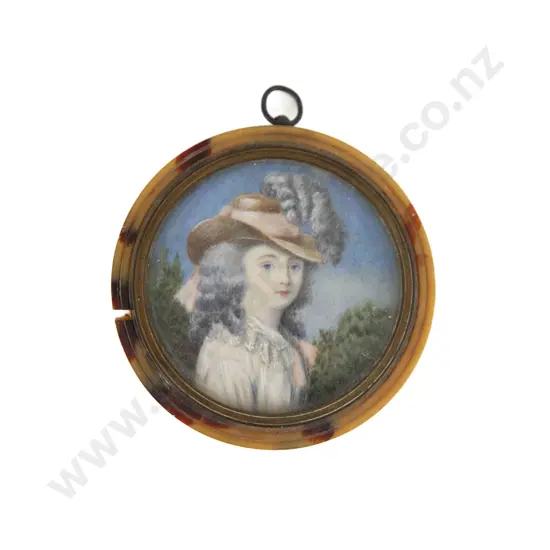 C19th Circular Portrait Miniature of a Victorian Lady Wearing A Bonnet
