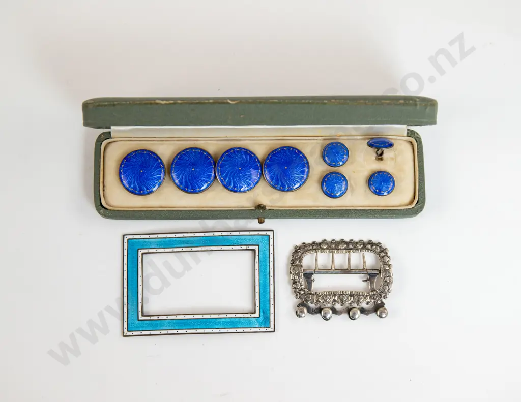 Late C19th .930 and Fine Guilloche Enamel Cased Buttons Image 1++