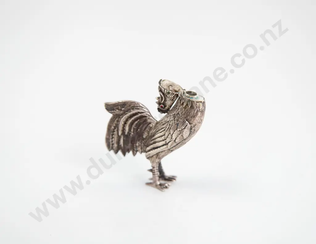 Early C20th French Silver Chicken Figure Scent Flask Image 1++