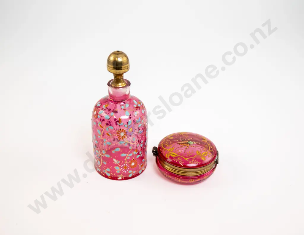 Victorian Cranberry and Enamel Glass Dressing Table Bottle Image 1++