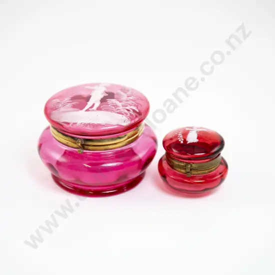 Victorian Cranberry Mary Gregory Glass Powder Bowl
