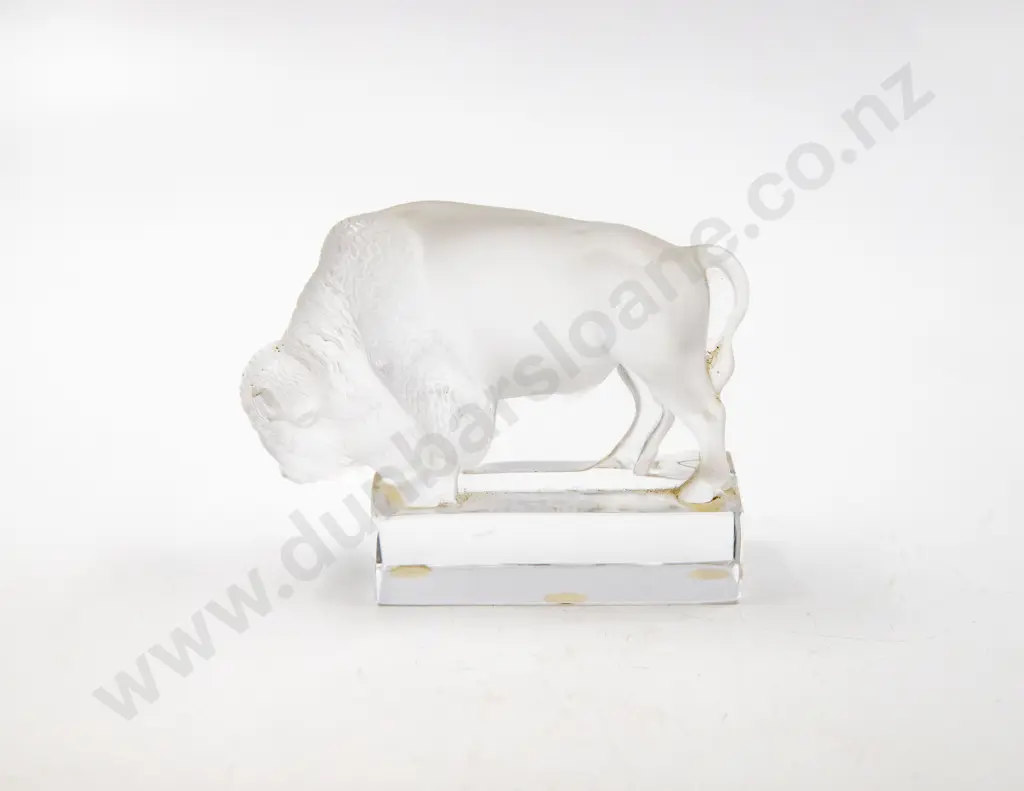 Lalique France Bull Buffalo Model in Frosted Crystal Image 1++