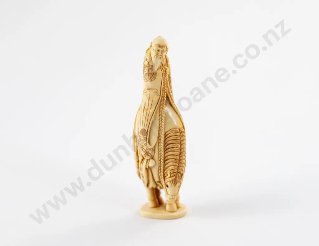 Signed Ivory Netsuke of an Immortal Riding a Horse Image 1++