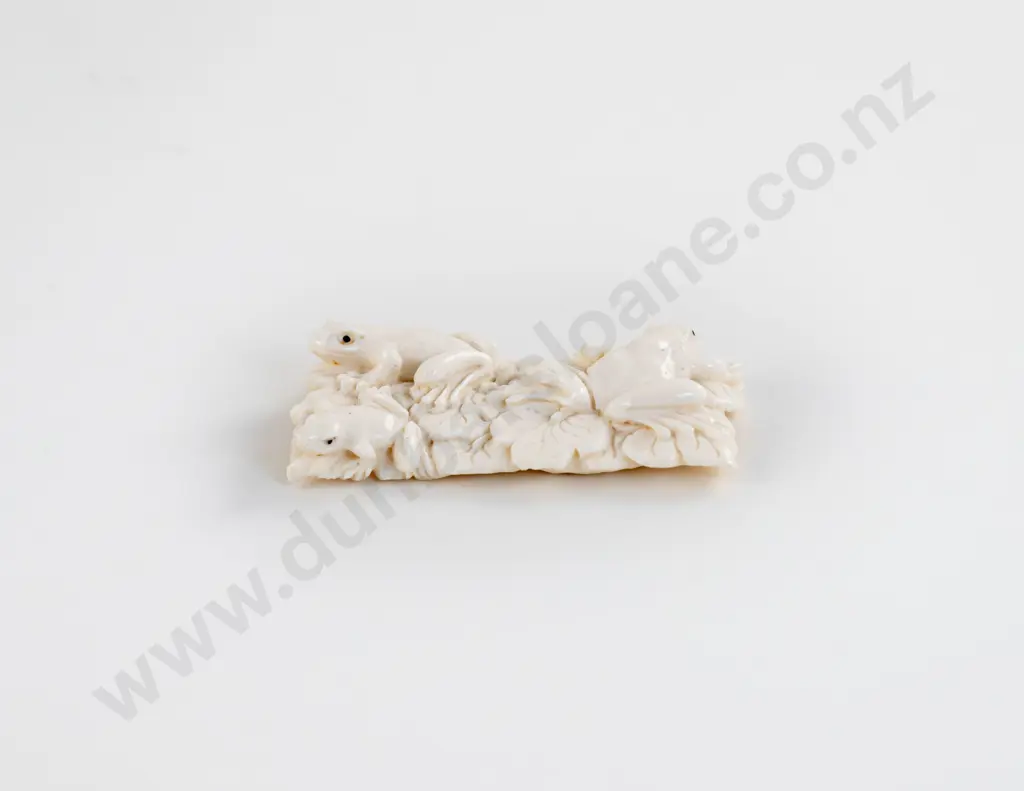 Carved Marine Ivory Okimono of Three Frogs and Eagle Head Image 1++