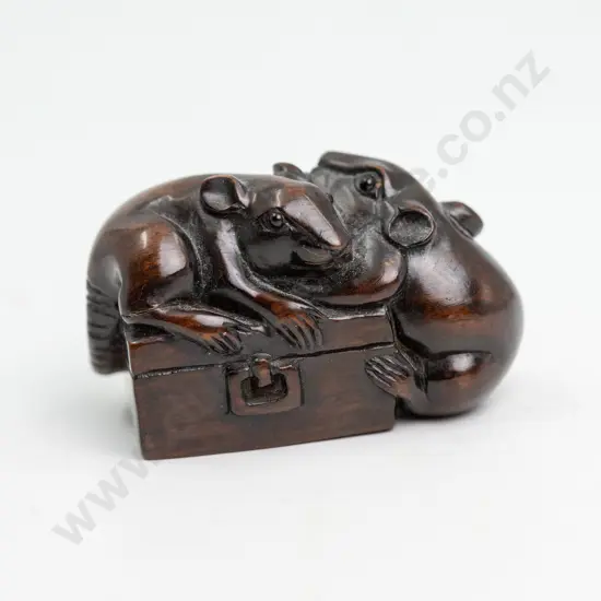 Carved Fruitwood Netsuke of Two Rats