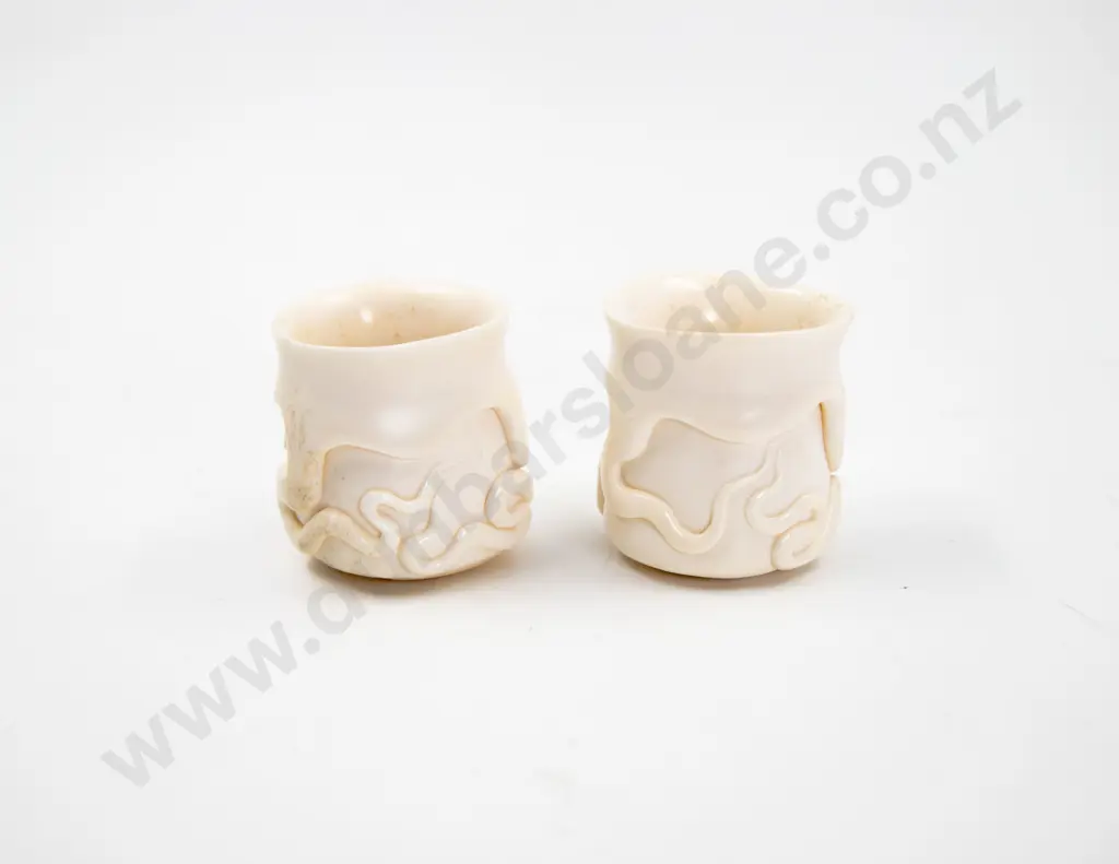 Pair Owen Mapp Carved Bone Pots Image 1++