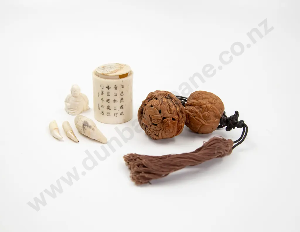 Two Chinese Carved Walnut Shells Image 1++