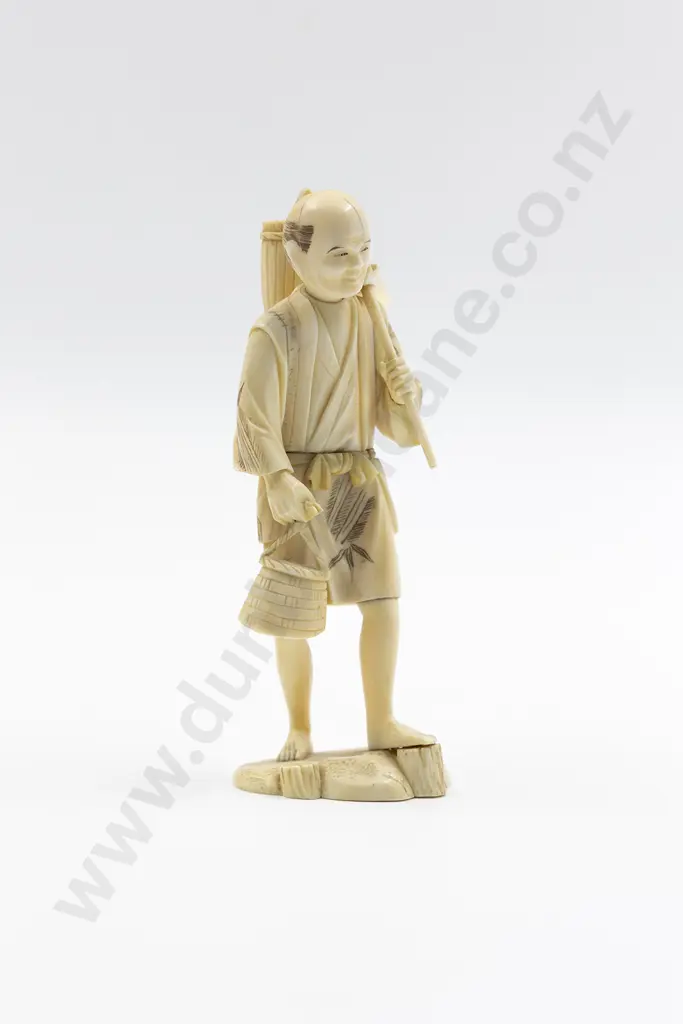 Japanese Signed Carved Ivory Figure of a Farmer Image 1++