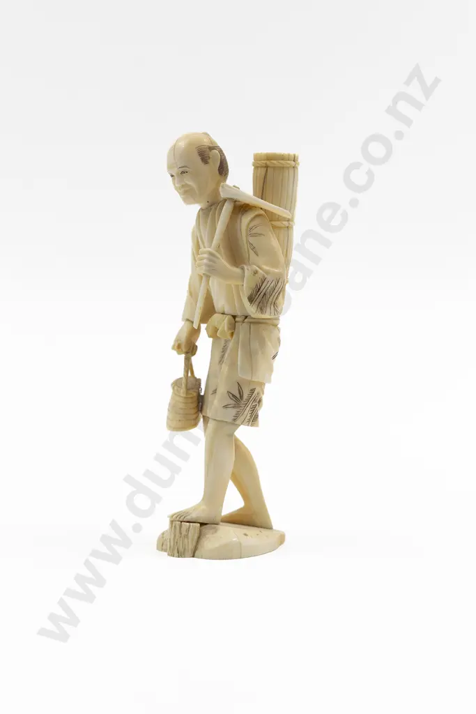 Japanese Signed Carved Ivory Figure of a Farmer Image 1++