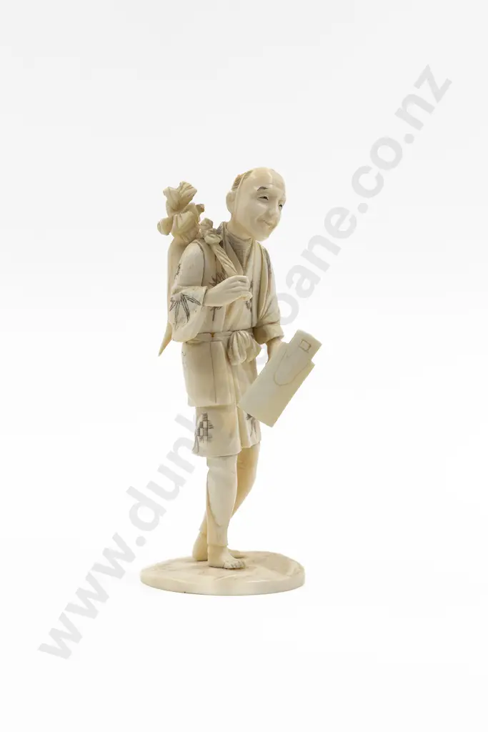 Japanese Signed Carved Ivory Figure of a Farmer Image 1++