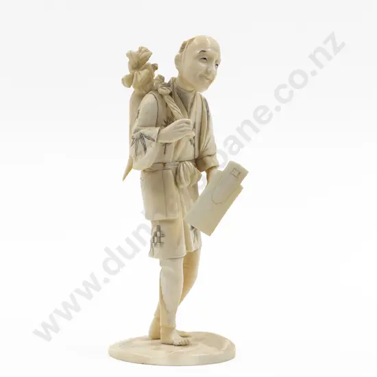 Japanese Signed Carved Ivory Figure of a Farmer