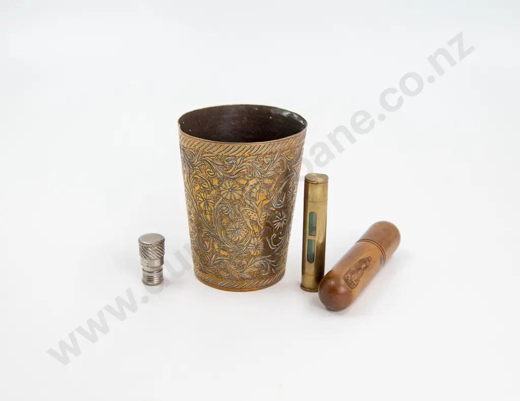 C19th Finely Engraved Brass Tumbler Image 1++