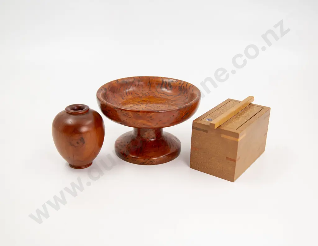 NZ Native Timber Turned Vase Trinket Box and Comport Image 1++