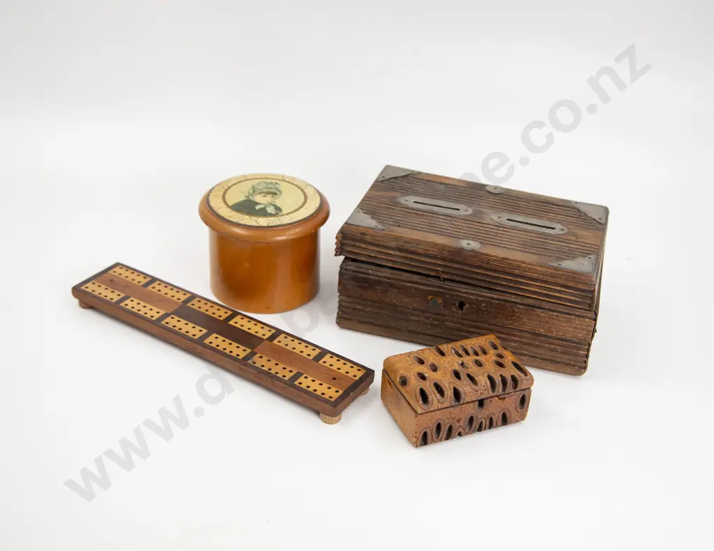 Three Vintage Boxes and Cribbage Marker Board Image 1++