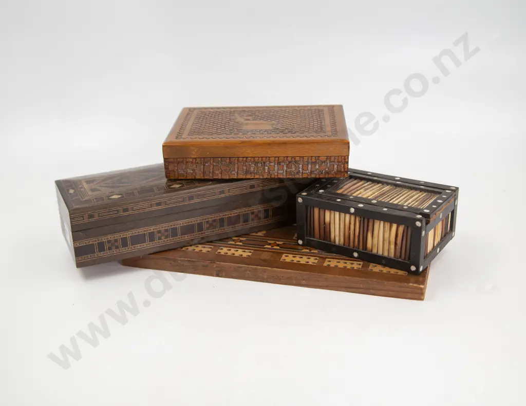 Three Vintage Boxes and Cribbage Marker Board Image 1++