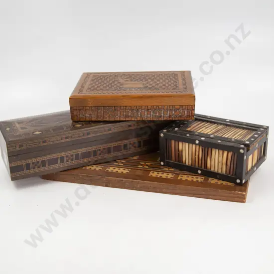 Three Vintage Boxes and Cribbage Marker Board