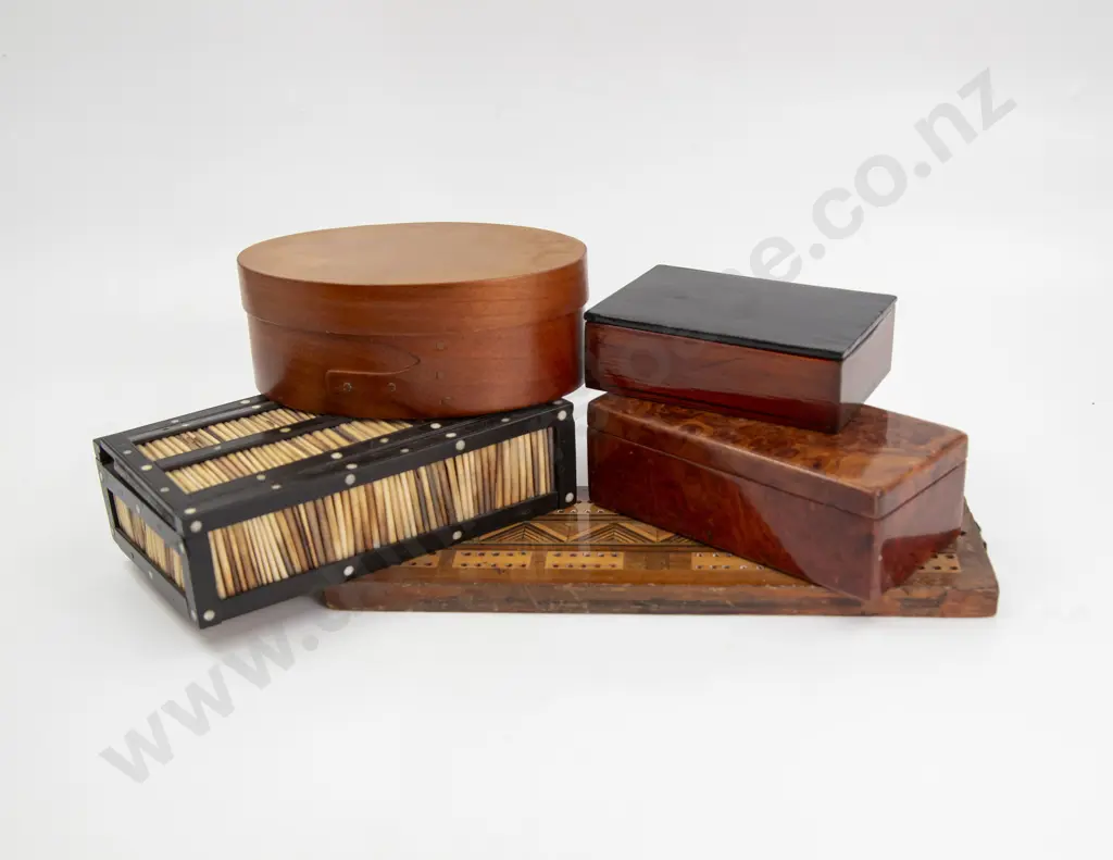 Four Vintage Boxes and Cribbage Marker Board Image 1++