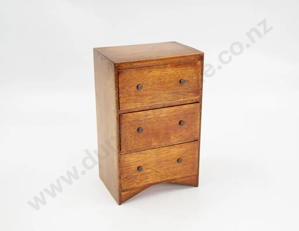 Vintage Miniature Mahogany Veneer Three Drawer Tall Chest Image 1++