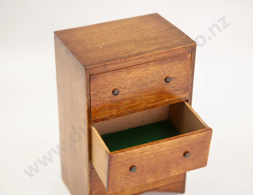 Vintage Miniature Mahogany Veneer Three Drawer Tall Chest Image 1++