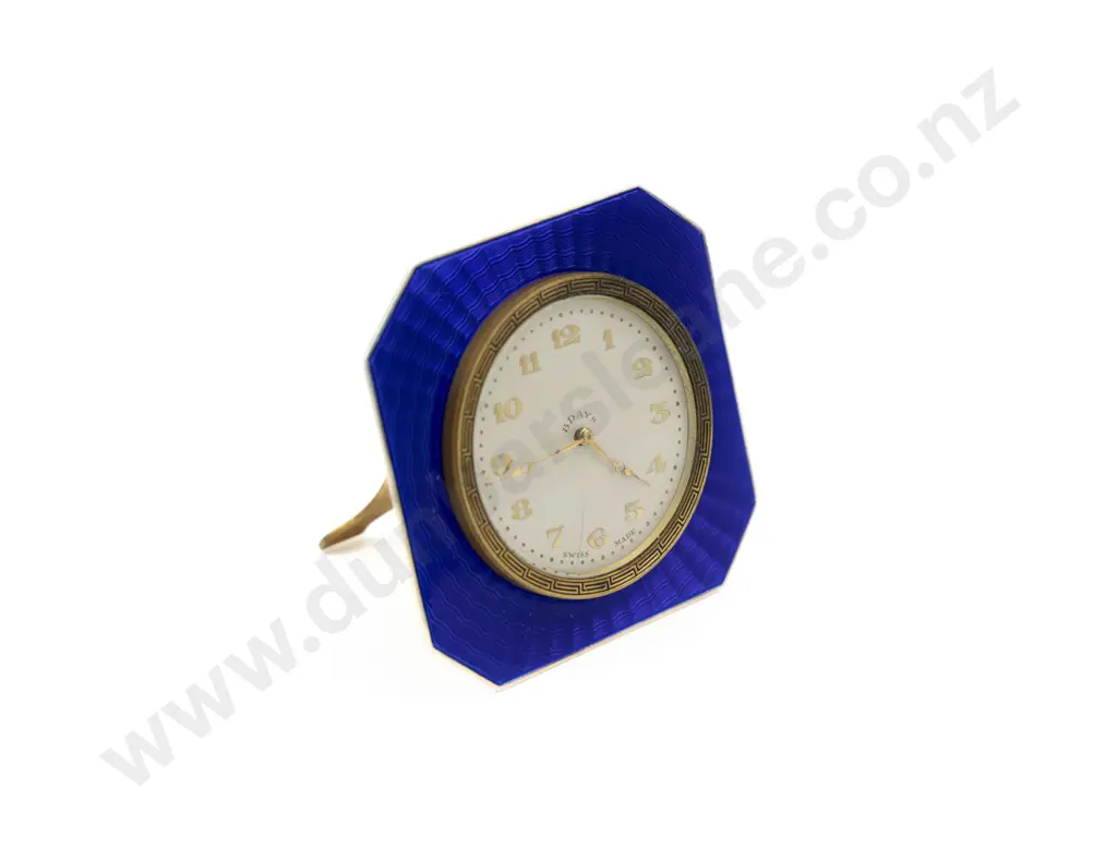 Art Deco Sterling Silver and Blue Guilloche Enamel Table Clock Image 1++