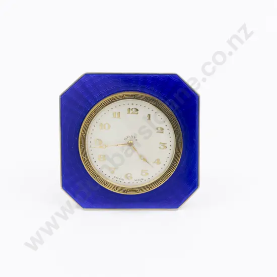 Art Deco Sterling Silver and Blue Guilloche Enamel Table Clock
