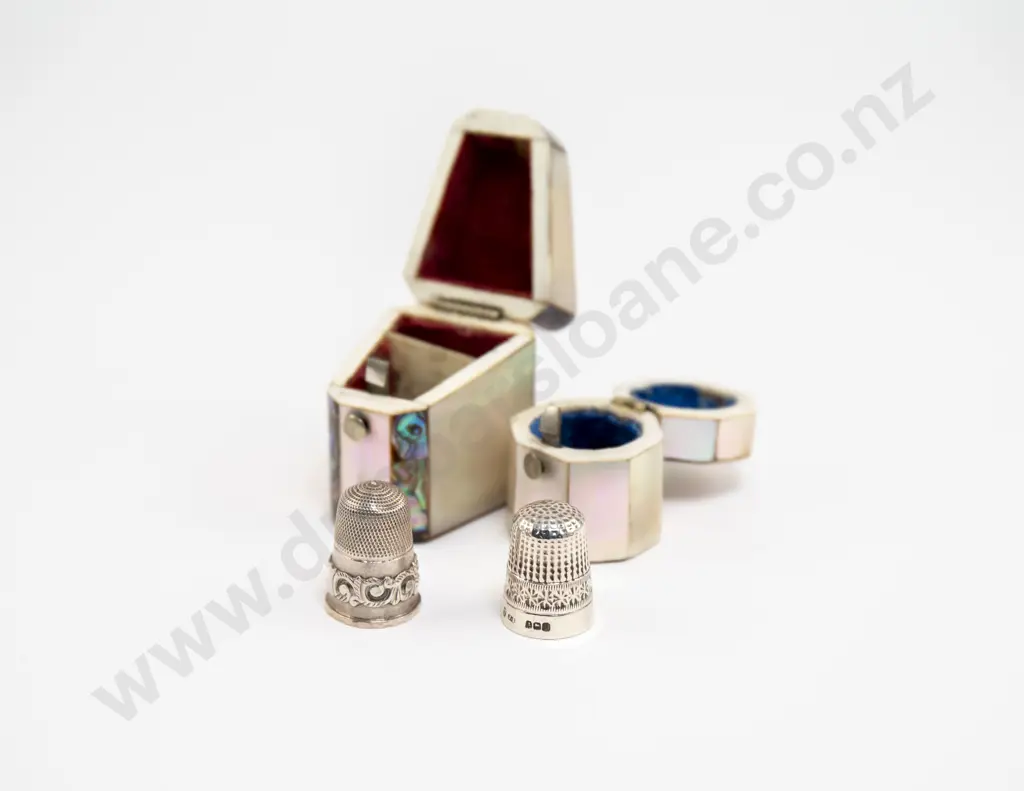 Victorian MOP & Abalone Pocket Sewing Box and Thimble Box Image 1++