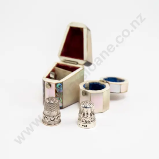 Victorian MOP & Abalone Pocket Sewing Box and Thimble Box