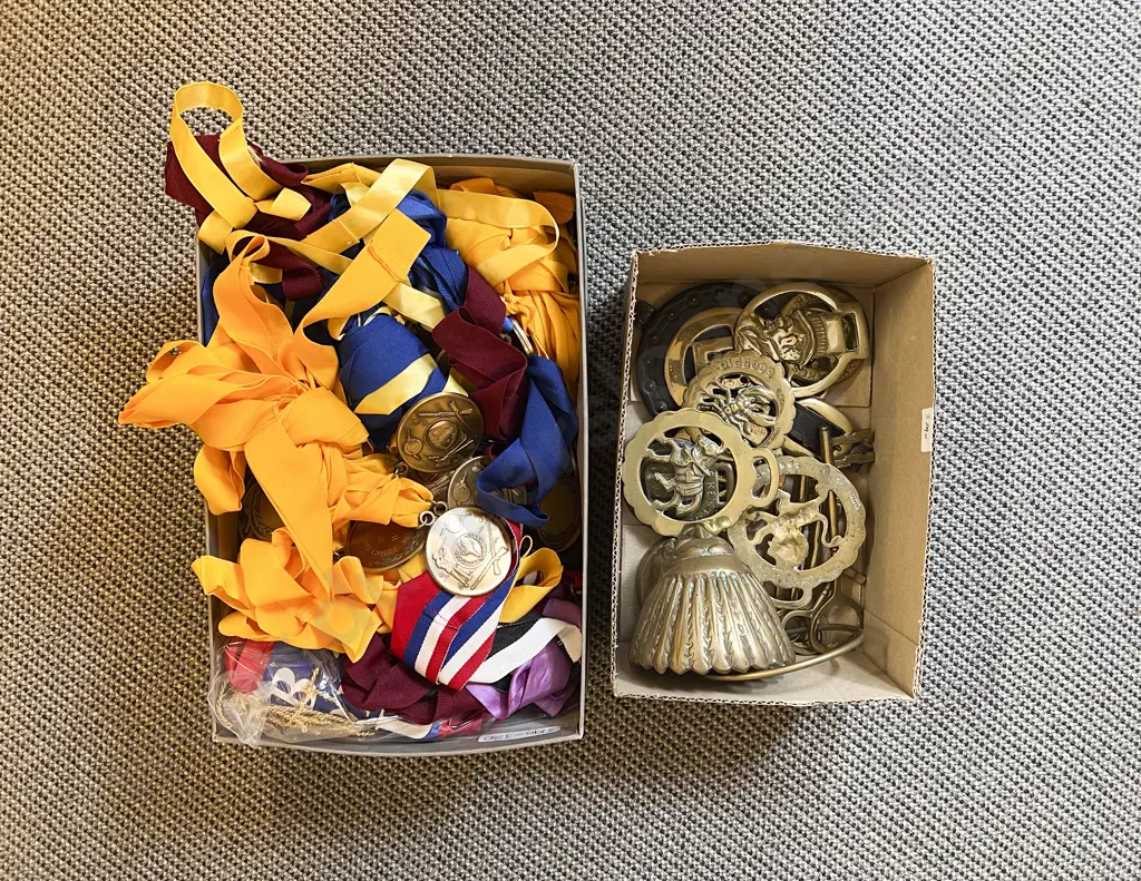 Large Collection South Island Gun Club Medals Ribbons & Badges with Assorted Brassware Image 1++