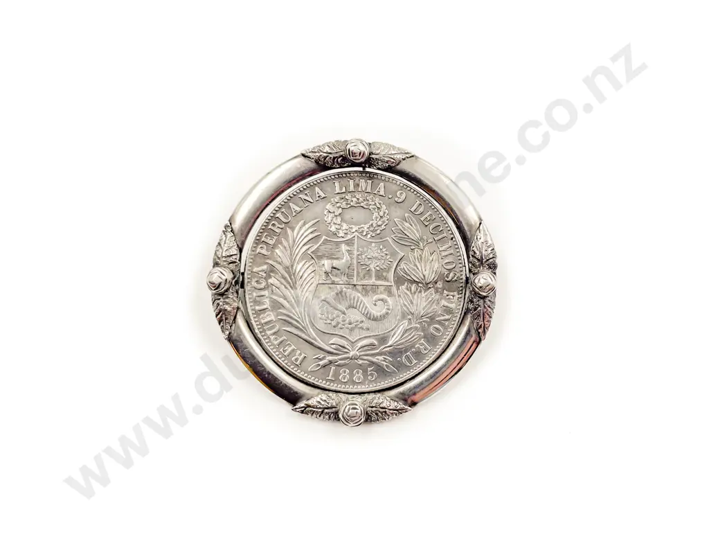Peruvian 1885 Silver Coin Brooch Image 1++