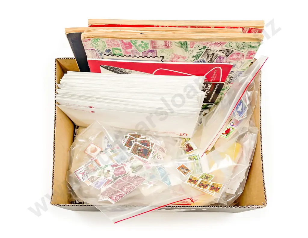 Three Small World Vintage Stamp Albums with loose and semi-sorted stamps Image 1++