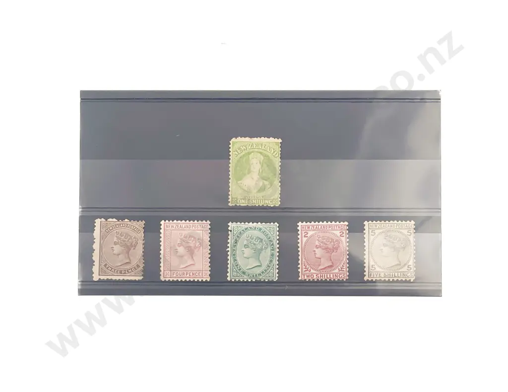 NZ Five Sideface Victoria and Full Face One Shilling unused Image 1++