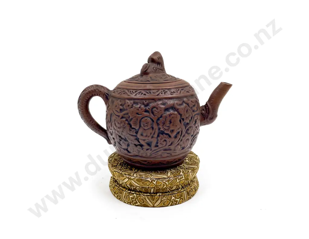Small Terracotta Oriental Teapot on Stand Image 1++