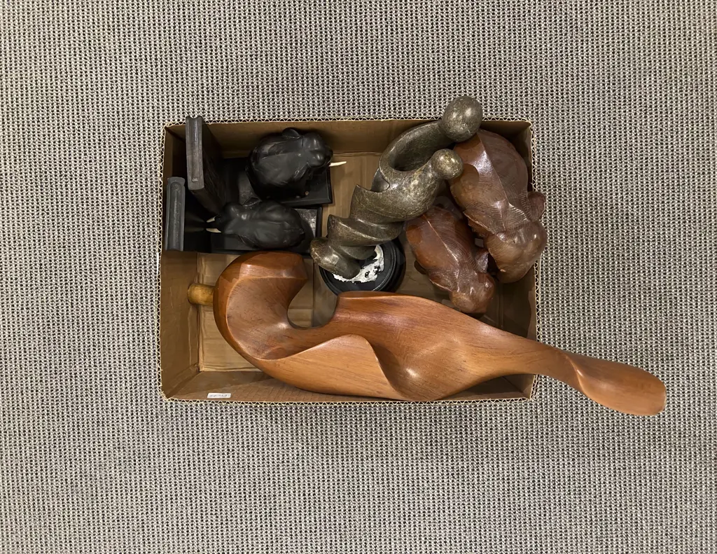 Box of Assorted incl Ebonised Elephant Bookends etc Image 1++