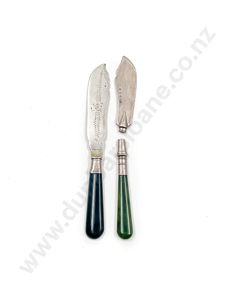 Two S/S & Greenstone Handled Butter Knives - 1 A/F Image 1++
