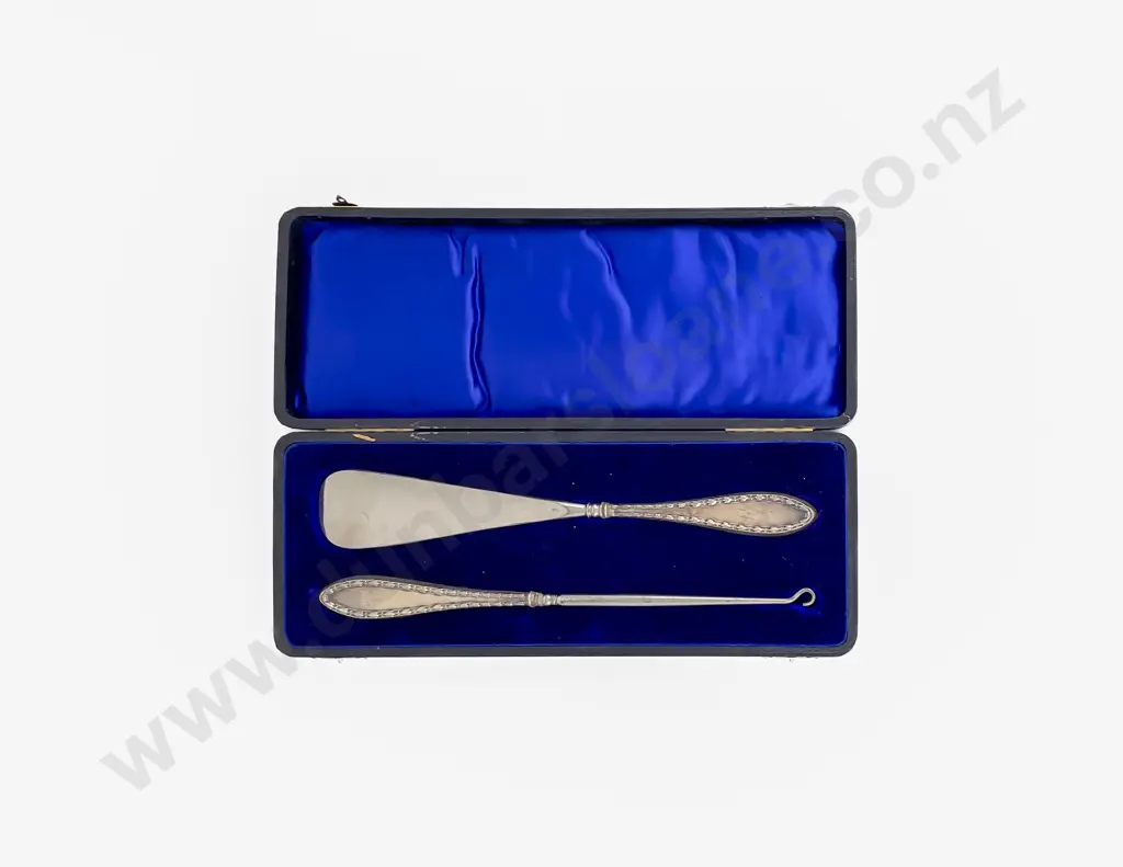 Cased Edw VII S/S Handled Button Hook & Shoe Horn Image 1++