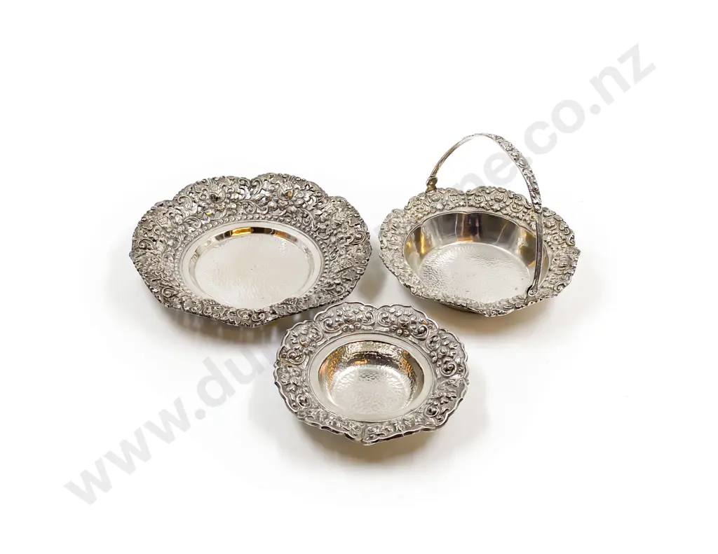 Three .800 Silver Bon Bon Dishes Image 1++