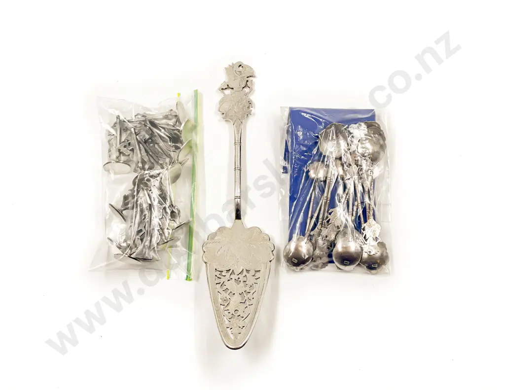 .800 Silver Cake Slice 14 Napkin Holders and Assorted Spoons Image 1++