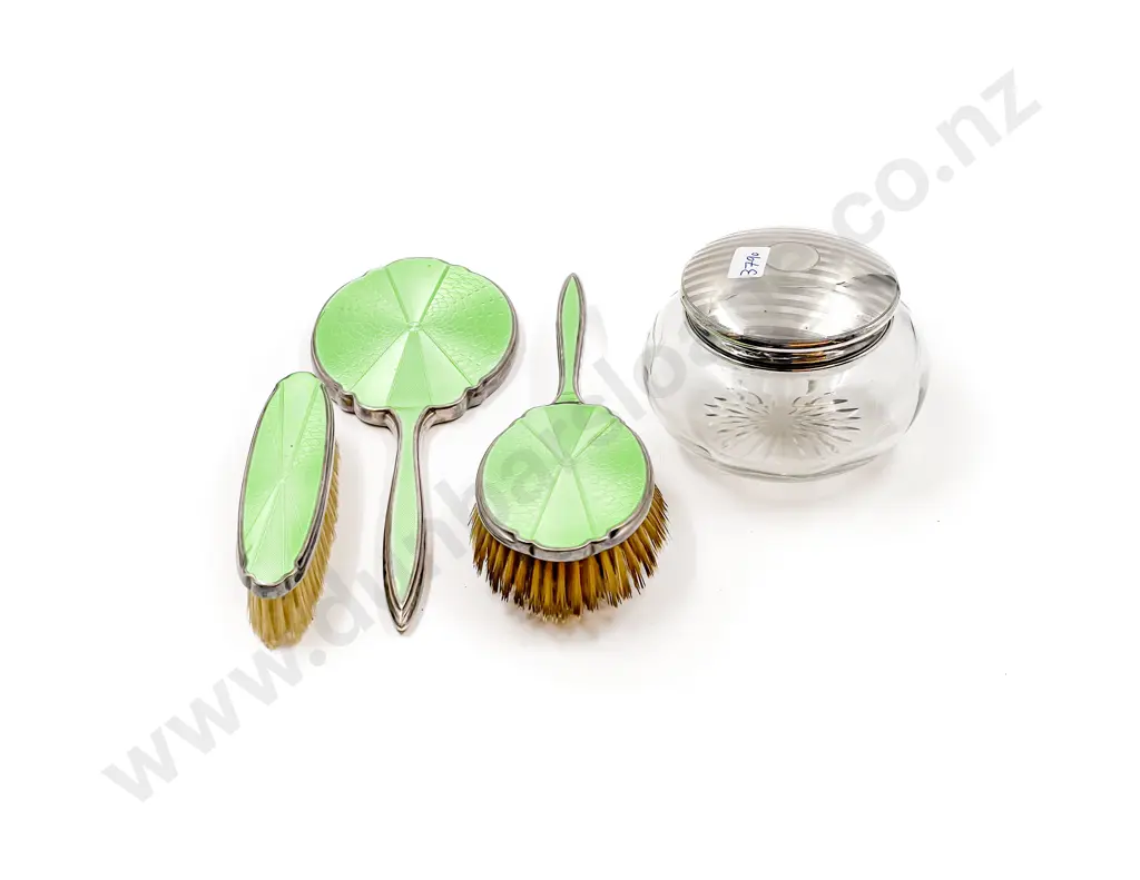 S/S Topped Powder Bowl & Three Pce Enamelled Vanity Set Image 1++