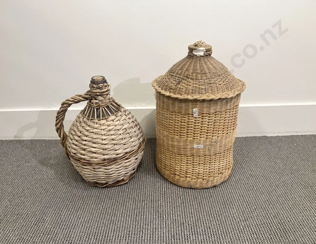 Wicker Bound Stoneware Bottle & Other Glass Bottle Image 1++