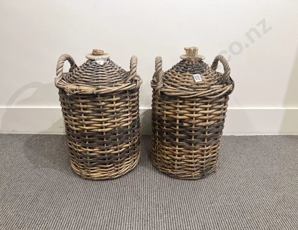 Pair of Vidal's Wines Wicker Bound Stoneware Bottles Image 1++