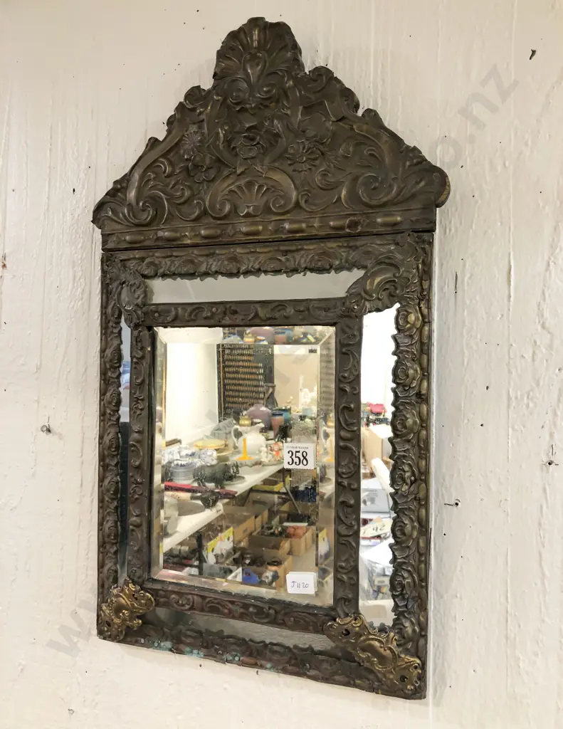 Vintage Brass & Copper Sectional Wall Mirror Image 1++