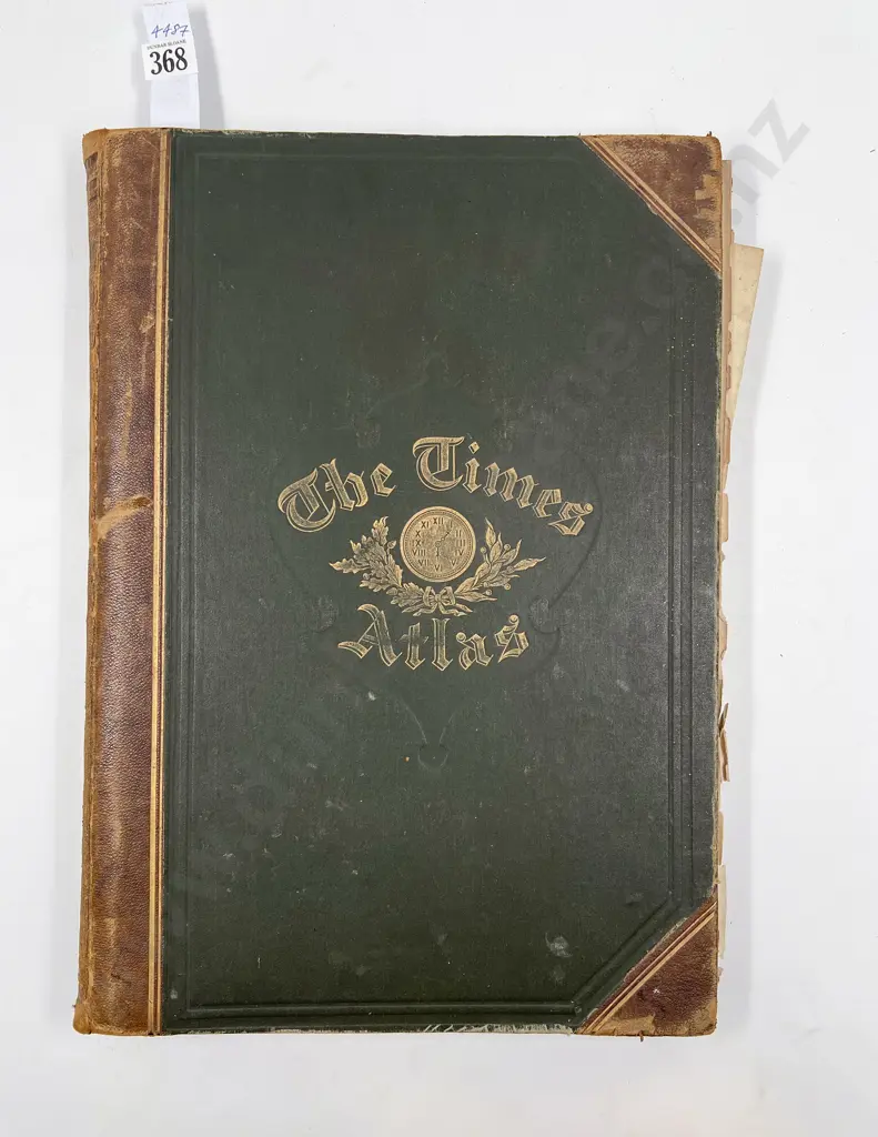 Vintage Leather Bound Volume of The Times Atlas Image 1++