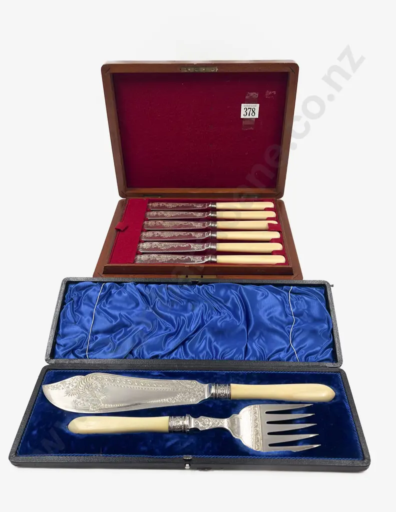 Two Cased Bone Handled Cutlery Sets Image 1++